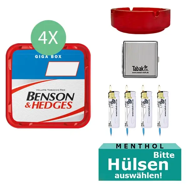 Benson & Hedges Tabak 4 x Giga Box mit Hülsen und Aschenbecher