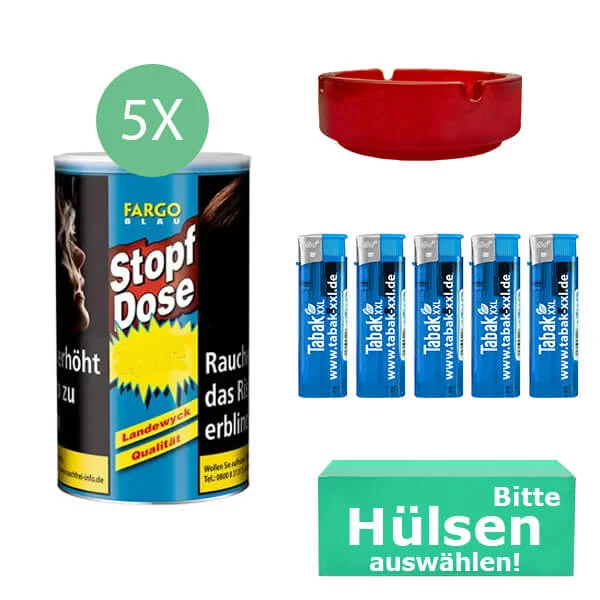 Fargo Tabak 5 x Stopf-Dose Blau mit Wählbaren Hülsen Fargo Tabak 5 x Stopf-Dose Blau mit Wählbaren Hülsen