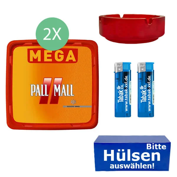 Pall Mall Tabak 2 x Mega Box mit wählbaren Filterhülsen und Aschenbecher