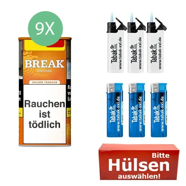 Break Tabak XXL Orange 9 x Dose mit wählbaren Hülsen Break Tabak XXL Orange 9 x Dose mit wählbaren Hülsen