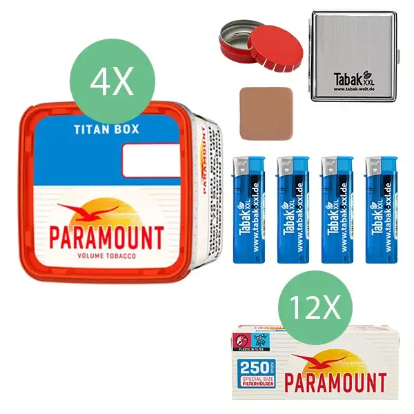 Paramount Volumentabak Red 4 x Titan Box mit 3000 Special Size Filterhülsen 