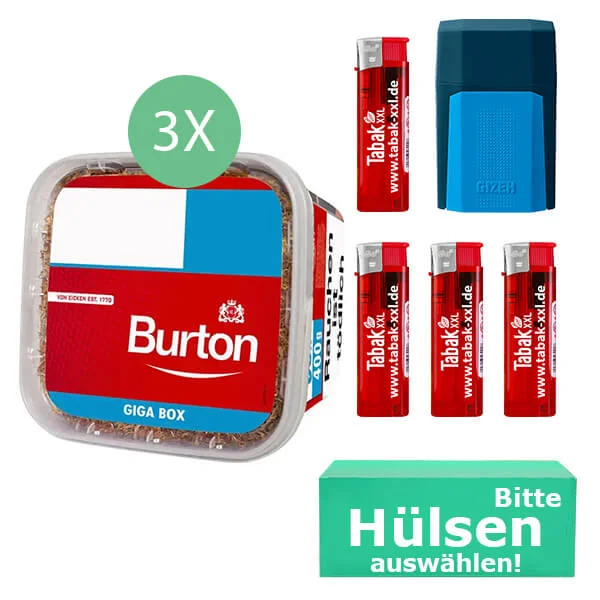 Burton Tabak Red 3 x Giga Box 400g mit wählbaren Hülsen und Etui Burton Tabak Red 3 x Giga Box 400g mit wählbaren Hülsen und Etui