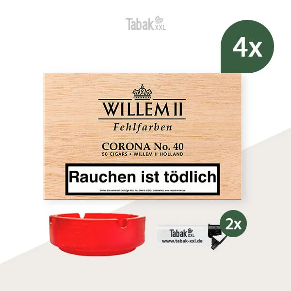 4x Willem II Fehlfarben Zigarren No. 40 Corona Kiste 4x Willem II Fehlfarben Zigarren No. 40 Corona Kiste