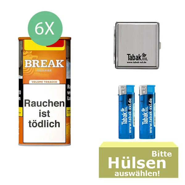 Break Tabak XXL Orange 6 x Dose mit wählbaren Hülsen und Metalletui