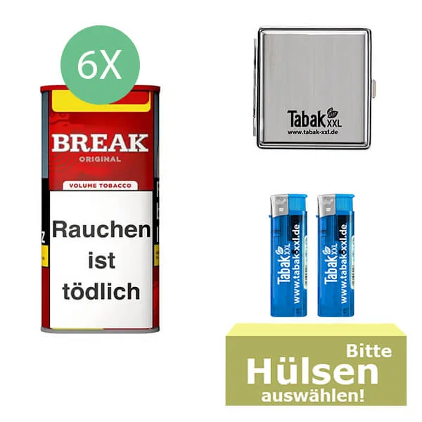 Break Tabak XXL Red 6 x Dose mit wählbaren Hülsen und Metalletui