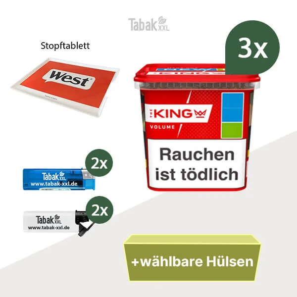 3x King Volumentabak Red Mega-Box mit wählbaren Hülsen