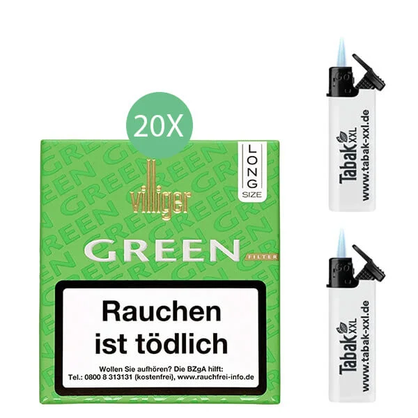 Villiger Zigarillos 20 x Long Green Filter mit Sturmfeuerzeugen Villiger Zigarillos 20 x Long Green Filter mit Sturmfeuerzeugen