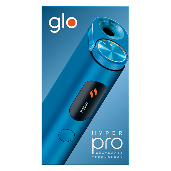 glo_hyper_pro_lapis_blue_devicekit Die Glo Hyper Pro Lapis Blue in der Verpackung von vorne