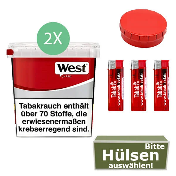 West Tabak Red 2 x Giga Box mit wählbaren Hülsen und Aschenbecher West Tabak Red 2 x Giga Box mit wählbaren Hülsen und Aschenbecher