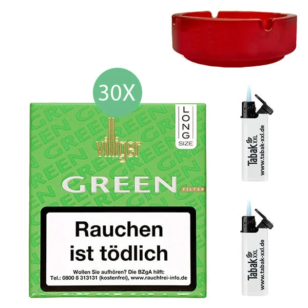 Villiger Zigarillos 30 x Long Green Filter mit Glasaschenbecher Villiger Zigarillos 30 x Long Green Filter mit Glasaschenbecher