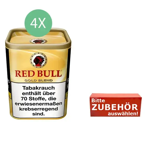 Red Bull Tabak Gold 4 x Dose mit wählbarem Zubehör