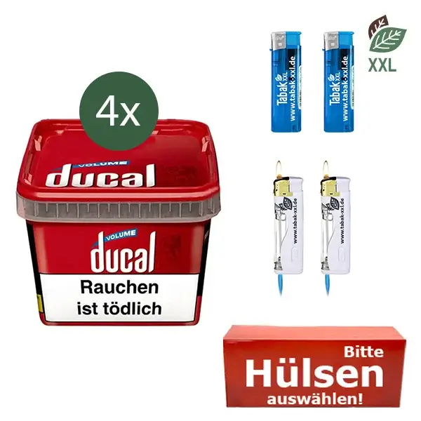 Ducal Volumentabak Red 4 x Eimer mit wählbaren Filterhülsen und LED Feuerzeugen