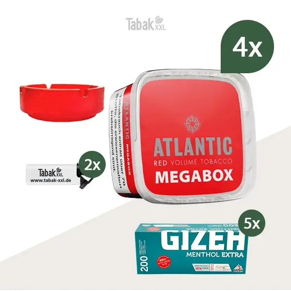 4x Atlantic Volumentabak Red Megabox mit 1000 Menthol Extra Hülsen 4x Atlantic Volumentabak Red Megabox mit 1000 Menthol Extra Hülsen