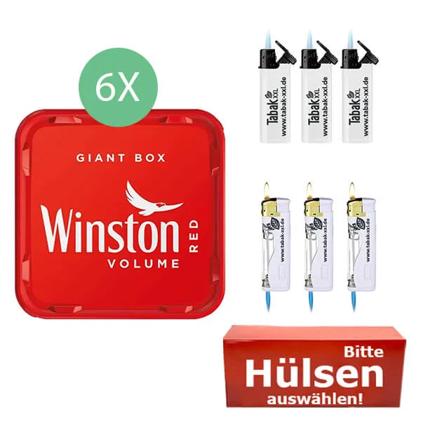 Winston Tabak Red 6 x Giant Box mit wählbaren Hülsen