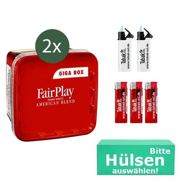 FairPlay Volumentabak 2 x Giga Box mit wählbaren Hülsen und Feuerzeugen