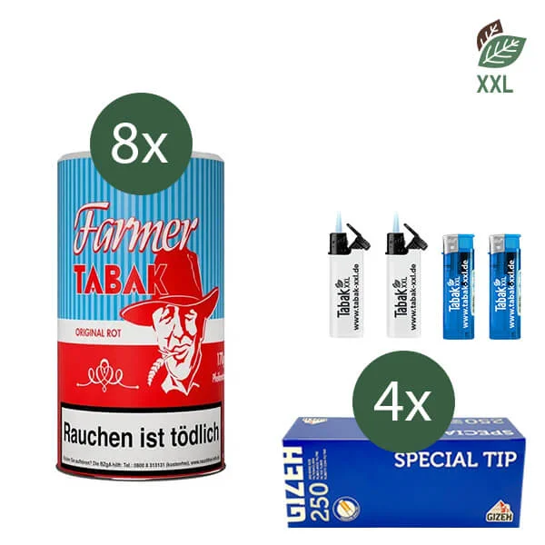 8x Farmer Pfeifentabak Red Dose mit 1000 Special Size Hülsen