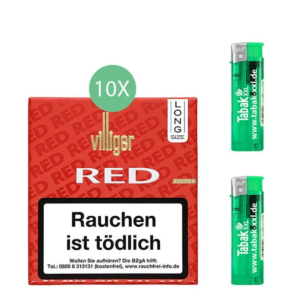 Villiger Zigarillos 10 x Long Red Filter mit Feuerzeugen Villiger Zigarillos 10 x Long Red Filter mit Feuerzeugen