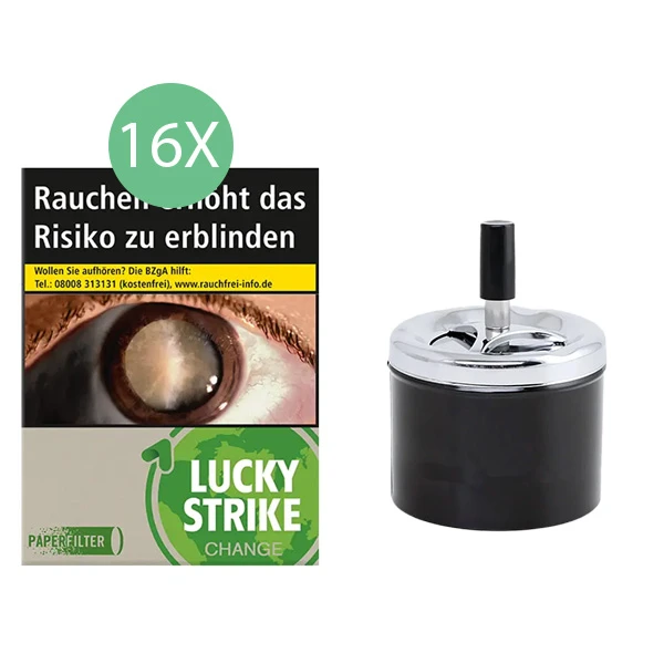 16x Lucky Strike Zigaretten Change Green Giga 1x Aschenbecher