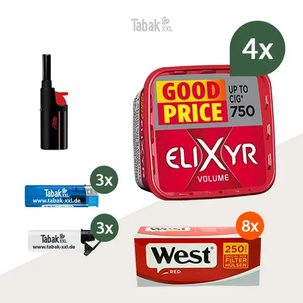 4x Elixyr Volumentabak Red / Rot Eimer mit 2000 Special Size Hülsen