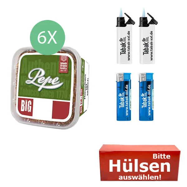 Pepe Tabak Rich Green 6 x Eimer mit wählbaren Hülsen Pepe Tabak Rich Green 6 x Eimer mit wählbaren Hülsen