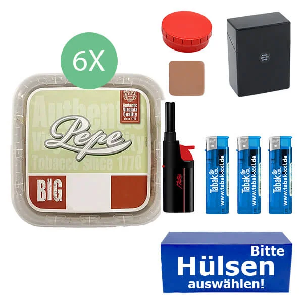 Pepe Tabak Bright Green 6 x Eimer mit wählbaren Hülsen und Etui Pepe Tabak Bright Green 6 x Eimer mit wählbaren Hülsen und Etui