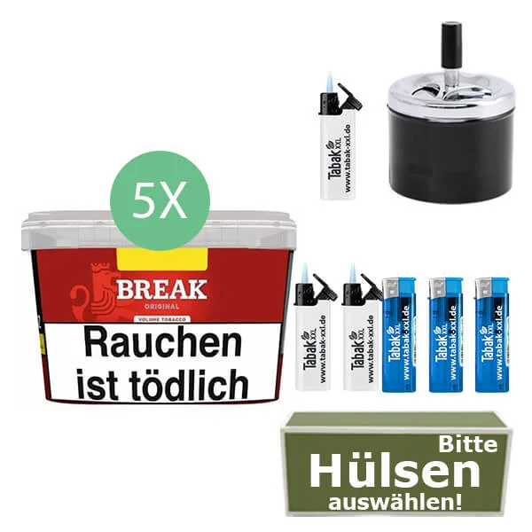 Break Tabak Red 5 x Mega Box mit wählbaren Hülsen und Drehaschenbecher Break Tabak Red 5 x Mega Box mit wählbaren Hülsen und Drehaschenbecher