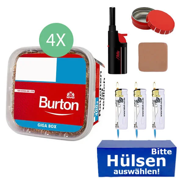 Burton Tabak Red 4 x Giga Box 400g mit wählbaren Filterhülsen Burton Tabak Red 4 x Giga Box 400g mit wählbaren Filterhülsen