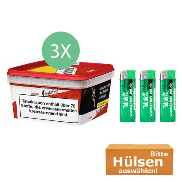 Chesterfield Tabak Red 3 x Mega Box mit wählbaren Hülsen und Feuerzeugen Chesterfield Tabak Red 3 x Mega Box mit wählbaren Hülsen und FeuerzeugenMega Box Wahlbaren Filterhülsen und Feuerzeugen