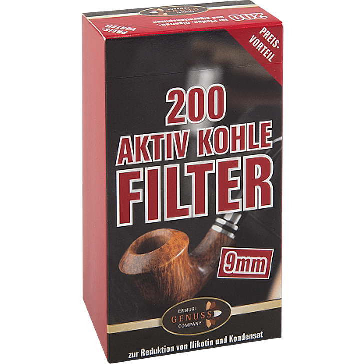 Ermuri Pfeifenfilter 9mm Aktivkohle 200 Stk.