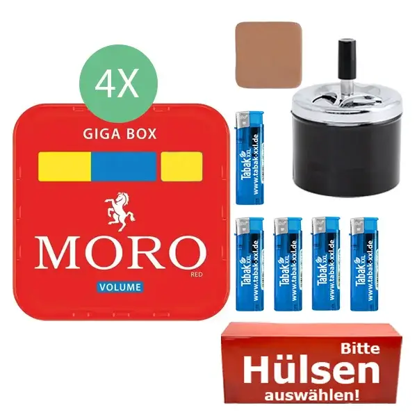 Moro Tabak 4 x Giga Box mit wählbaren Hülsen und Drehaschenbecher