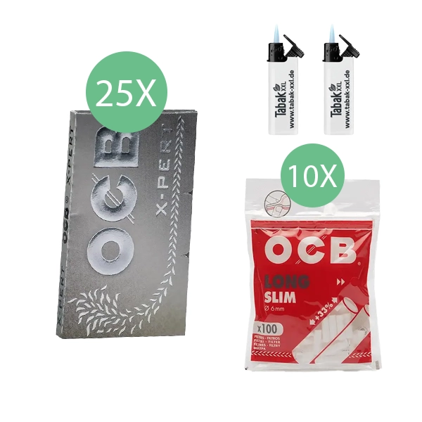 25x-ocb-blaettchen-x-pert-double-100-blatt-+-10x-ocb-long-slim-filter-+-2x-sturmfeuerzeuge 25x-ocb-blaettchen-x-pert-double-100-blatt-+-10x-ocb-long-slim-filter-+-2x-sturmfeuerzeuge