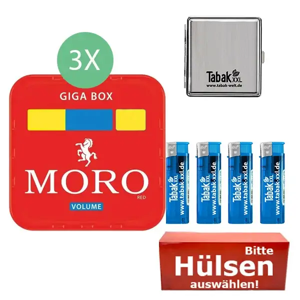 Moro Tabak 3 x Giga Box mit wählbaren Hülsen und Metalletui