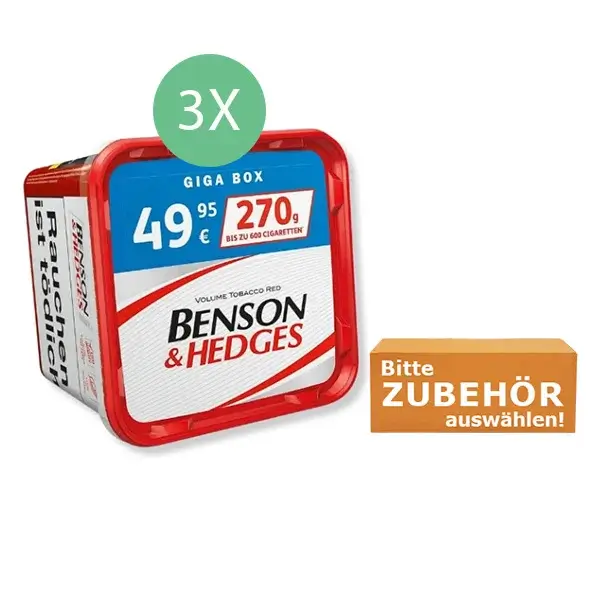 Benson & Hedges Tabak 3 x Giga Box mit wählbarem Zubehör