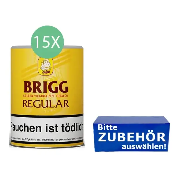 Brigg Pfeifentabak Regular 15 x Dose mit wählbarem Zubehör