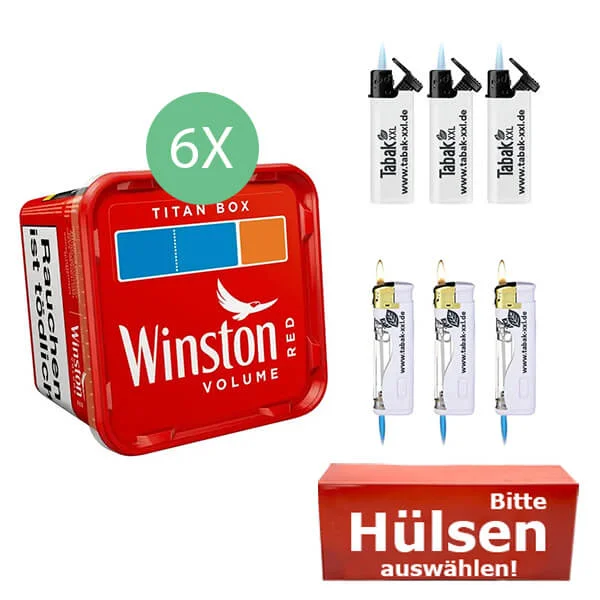 Winston Tabak Red 6 x Titan Box mit wählbaren Hülsen Winston Tabak Red 6 x Titan Box mit wählbaren Hülsen