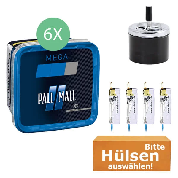 Pall Mall Tabak 6 x Mega Box Blue mit wählbaren Filterhülsen Pall Mall Tabak 6 x Mega Box Blue mit wählbaren Filterhülsen