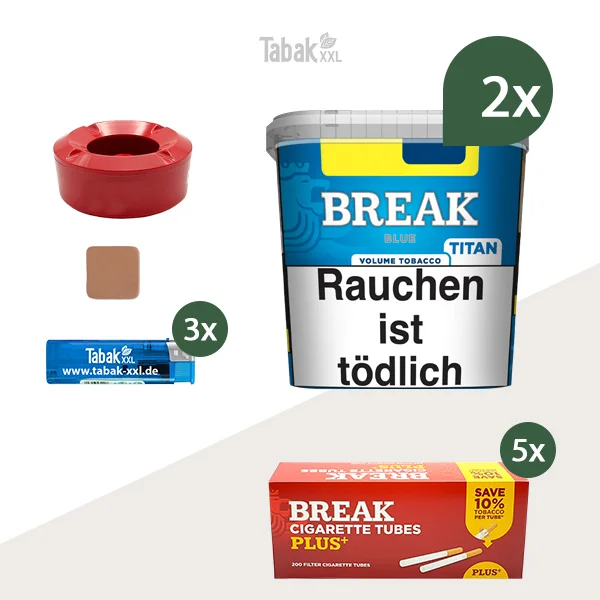2x Break Volumentabak Blue Titan Box mit 1000 Plus Hülsen 2x Break Volumentabak Blue Titan Box mit 1000 Plus Hülsen