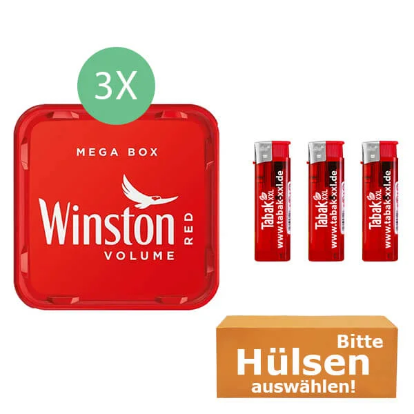 Winston Tabak Red 3 x Mega Box mit wählbaren Hülsen