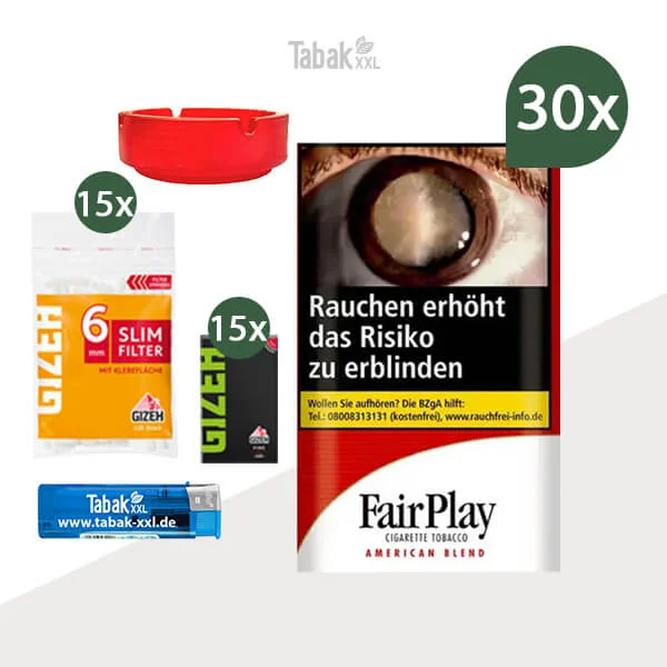 30x FairPlay Drehtabak American Blend Red Pouch mit Glasaschenbecher