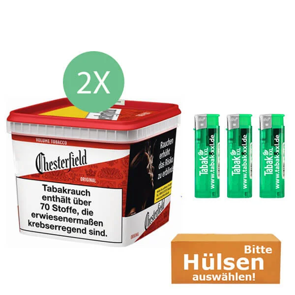 Chesterfield Tabak Red 2 x Giga Box mit wählbaren Hülsen Chesterfield Tabak Red 2 x Giga Box mit wählbaren Hülsen