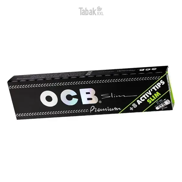 OCB Blättchen Premium Black Long Slim 32 Blatt Activ Tips