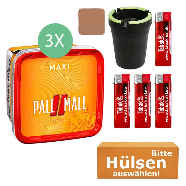 Pall Mall Tabak 3 x Maxi Box mit wählbaren Hülsen und Aschenbecher