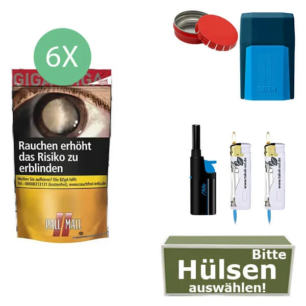 6x_pall_mall_giga_beutel_hulsen_etui 6 x Pall Mall Giga Beutel mit GizehEtui