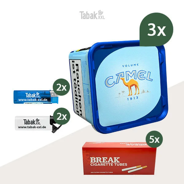 3x Camel Volumentabak Blue Eimer mit 1000 King Size HĂĽlsen 3x Camel Volumentabak Blue Eimer mit 1000 King Size HĂĽlsen