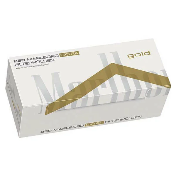Marlboro Extra Size Gold Filterhülsen 250er Packung von oben Marlboro Extra Size Gold Filterhülsen 250er Packung von oben