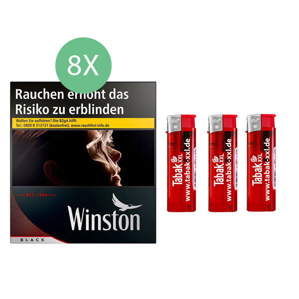 8x Winston Zigaretten Black 5XL 3x Elektro-Feuerzeuge