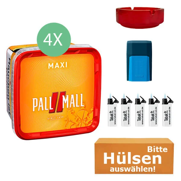 Pall Mall Tabak 4 x Maxi Box mit wählbaren Hülsen und Etui Pall Mall Tabak 4 x Maxi Box mit wählbaren Hülsen und Etui
