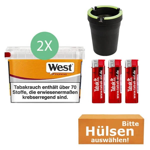 West Tabak Yellow 2 x Mega Box mit wählbaren Hülsen und Aschenbecher West Tabak Yellow 2 x Mega Box mit wählbaren Hülsen und Aschenbecher