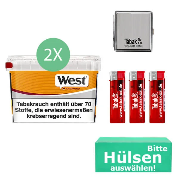 West Tabak Yellow 2 x Mega Box mit wählbaren Hülsen und Metall Etui West Tabak Yellow 2 x Mega Box mit wählbaren Hülsen und Metall Etui