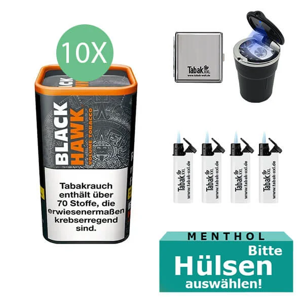 Black Hawk Tabak XL 10 x Dose mit wählbaren Filterhülsen und Etui Black Hawk Tabak XL 10 x Dose mit wählbaren Filterhülsen und Etui